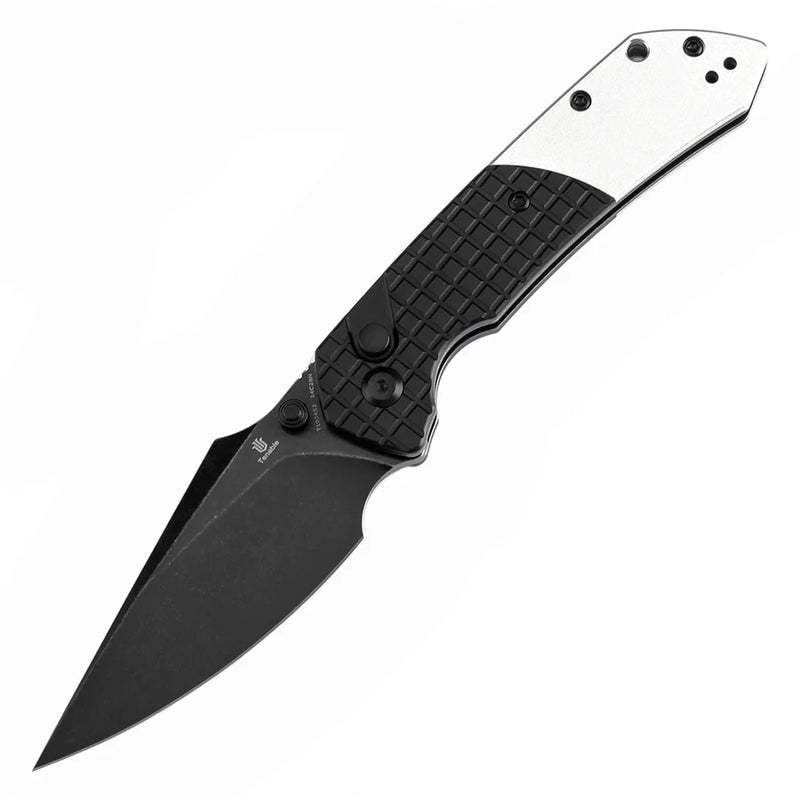 Tenable Fenrir T1034S2 – 3.45" Blackwash 14C28N Blade, Black Aluminum (Frag) + Plain Aluminum Handle