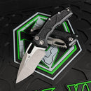 Heretic Medusa Auto 3.0" Tanto Recurve Battleworn CPM-Magnacut Black Aluminum Handles