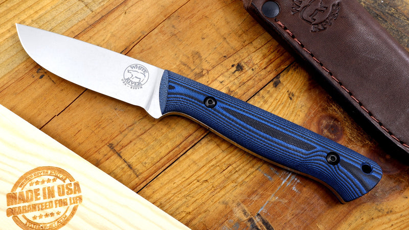 White River Jason Fry Utility Hunter – 3" CPM S35VN Fixed Blade Knife, Blue/Black G10, Leather Sheath