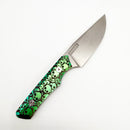 Vero Engineering Myelin SW Skull – stonewashed M390 drop point blade and green skull laser-anodized titanium handle