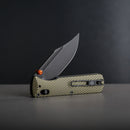 Vosteed Vombat Crossbar Lock Knife 2.92" M390 Black Stonewash Bowie Blade Olive Green Aluminum A4102