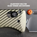 Vosteed Vombat Crossbar Lock Knife 2.92" M390 Black Stonewash Bowie Blade Olive Green Aluminum A4102