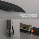 Vosteed Vombat Crossbar Lock Knife 2.92" M390 Black Stonewash Bowie Blade Olive Green Aluminum A4102