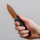 Vosteed Vombat Crossbar Lock Knife 2.92" M390 Copper Dune Blade Black Aluminum Handle A4107