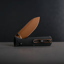 Vosteed Vombat Crossbar Lock Knife 2.92" M390 Copper Dune Blade Black Aluminum Handle A4107