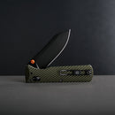 Vosteed Vombat Crossbar Lock Knife 2.92" M390 Black Stonewash Blade Olive Green Aluminum Handle A4105