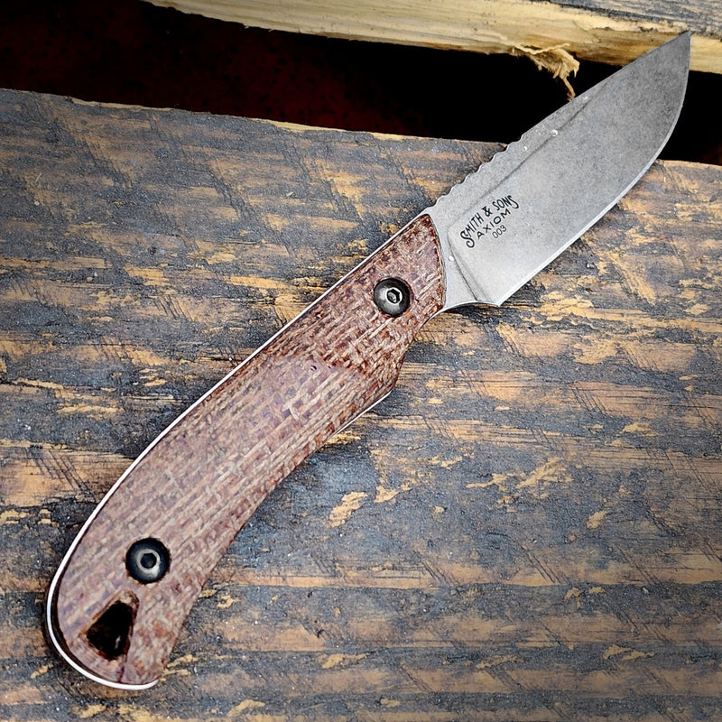 White River Smith & Sons Axiom Fixed Blade – CPM Magnacut Steel, Natural Burlap Micarta Handle, Kydex Sheath (USA Made)