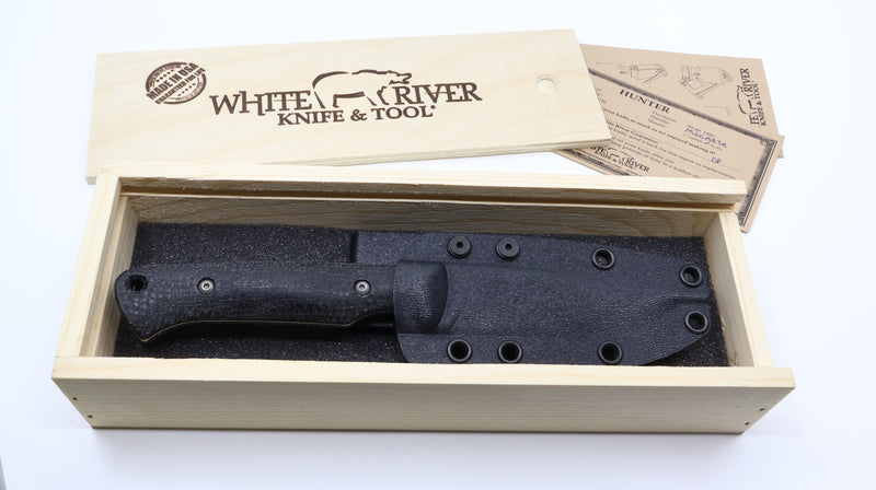 White River Hunter Fixed Blade Knife – 3.5" Magnacut Steel, Black Burlap Micarta, USA Made