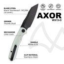 Wixco Axor WX15-D – 3.35" 14C28N Modified Sheepfoot White Jade G10 Liner Lock Knife