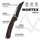 Wixco Wortex WX16-E – 3.1" 14C28N Liner Lock Red Carbon Fiber Knife