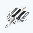 Benchmade Seven | Ten 710‑25 – 4″ M390 Satin Drop‑Point/Recurve Blade, Black Aluminum, AXIS Lock