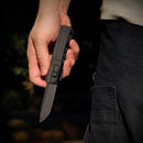 Remette ZL301D black DLC titanium handle detail with tip-up clip