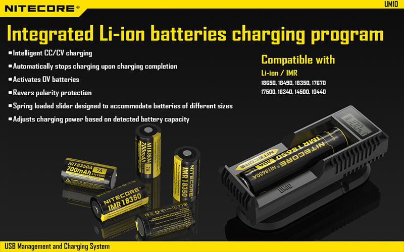 Nitecore UM10 Single Bay Battery Charger with LCD Display