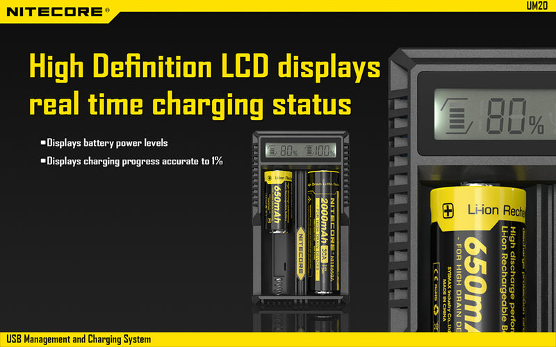 Nitecore UM20 Dual Bay Battery Charger with LCD Display