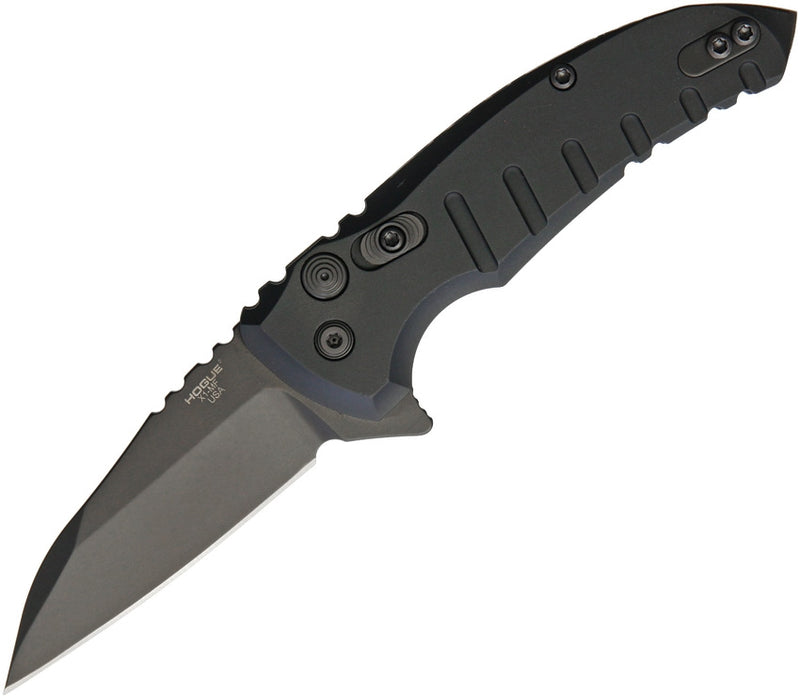 Hogue X1-MicroFlip 24166 Push Button Folding Knife 2.75in CPM 154 Wharncliffe Black Cerakote Steel Blade Matte Black Aluminum Handles