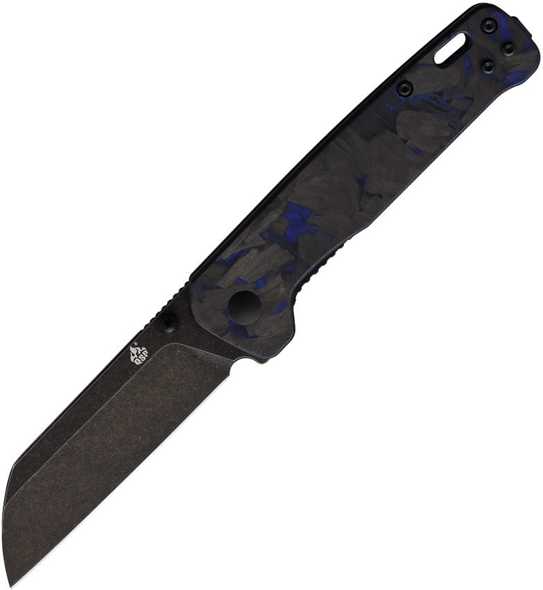 QSP Knife Penguin QS130-UBL 3.06in D2 Steel Blade Shredded Carbon Fiber Overlay G10 Handles