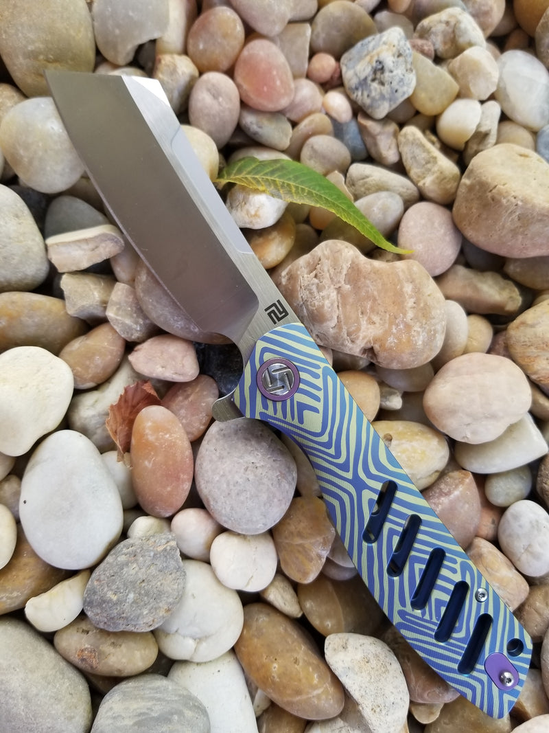 Artisan Cutlery Tomahawk Frame Lock Knife Blue/Gold Titanium (3.94" Satin S35VN)