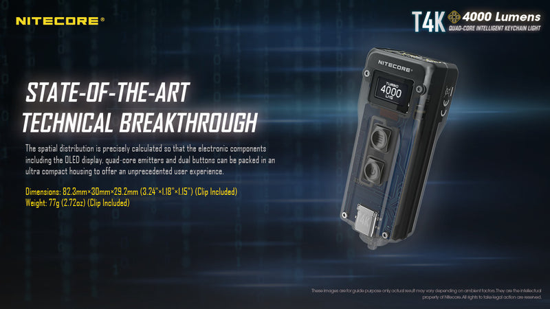 Nitecore T4K 4000 Lumen Keychain Type-C Rechargeable Flashlight Digital OLED Display