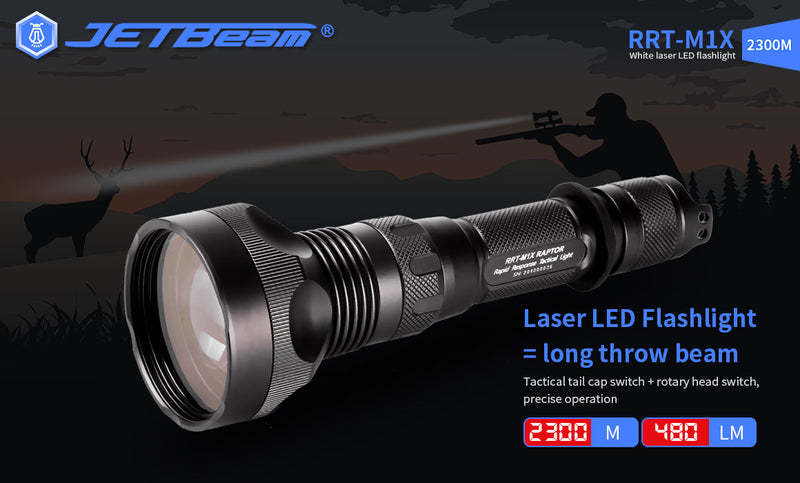 JetBeam RRT-M1X 480 Lumen LEP Laser Flashlight 1 * 21700 Battery 7545ft. of Throw