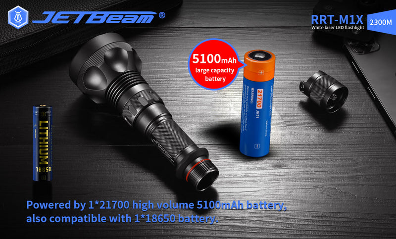 JetBeam RRT-M1X 480 Lumen LEP Laser Flashlight 1 * 21700 Battery 7545ft. of Throw
