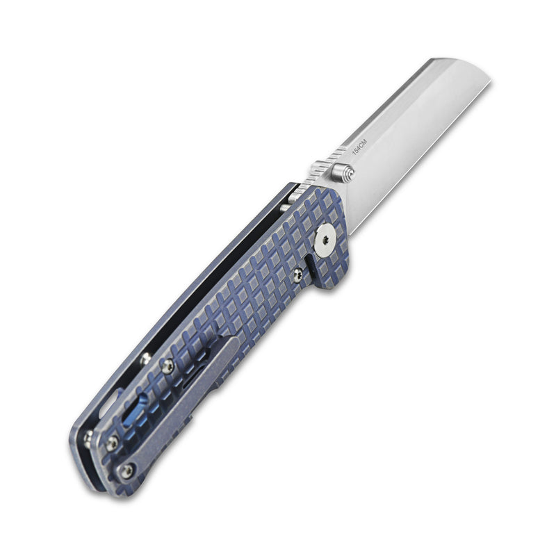 QSP Penguin Blue Titanium Frag Handles 3.12in 154CM Steel Blade - QS130-RFRG1