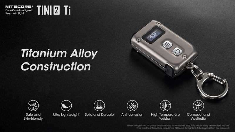 Nitecore Tini 2 500 Lumen Keychain Flashlight w/ OLED Display USB-C Rechargeable - Titanium