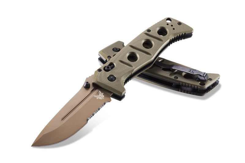 Benchmade 275SFE-2 Adamas Folding Knife 3.78in Flat Earth CruWear Serrated Steel Blade