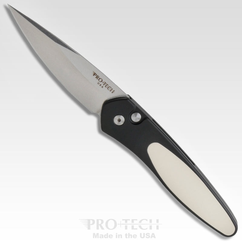 ProTech 3451 Newport Tuxedo Folding Knife 3in Stonewashed S35VN Steel Blade Micarta Inlay Handles
