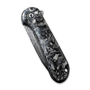 CIVIVI Elementum 907C-DS2 Folding Knife 2.96 in Black Damascus Blade Shredded Carbon Fiber And Silvery Shred Handle