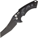 Hogue X5 34569 Push Button Folding Knife 3.5in CPM 154 Modified Wharncliffe Black Cerakote Steel Blade Matte Black Aluminum Handles