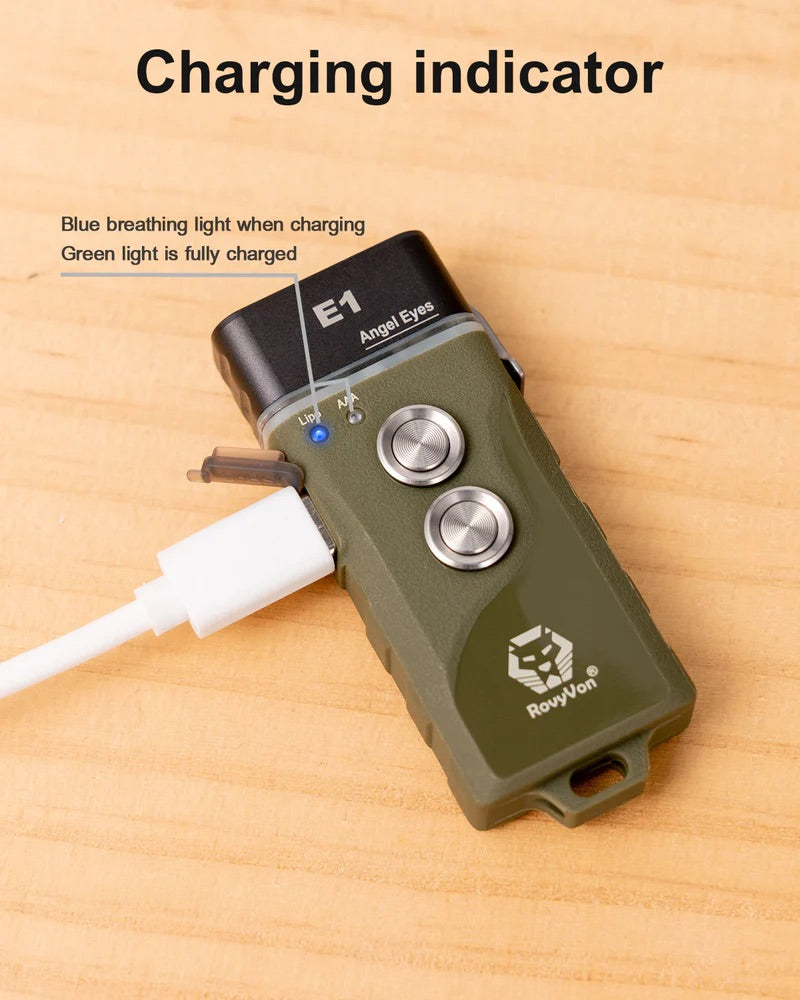 RovyVon Angel Eyes E1 Dual Power Hybrid Keychain Flashlight - Army Green