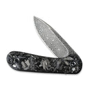 CIVIVI Elementum 907C-DS2 Folding Knife 2.96 in Black Damascus Blade Shredded Carbon Fiber And Silvery Shred Handle