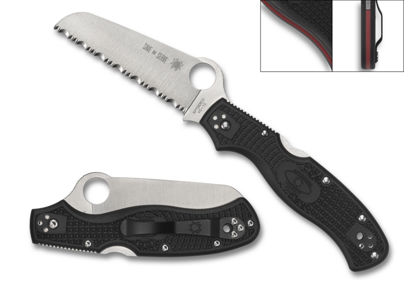 Spyderco Rescue 3 Lightweight Thin Red Line 3.57 in Serrated VG-10 Blade Black Handle
