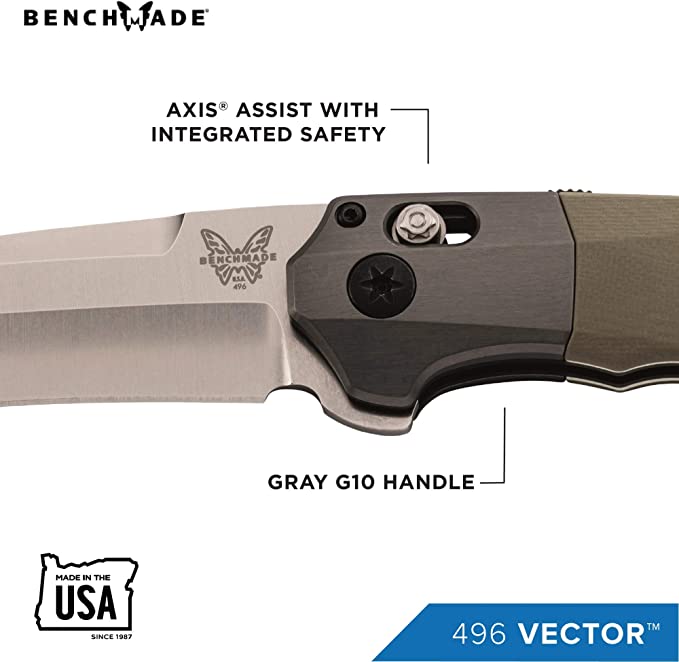 Benchmade Vector 496 Assisted Opening Knife 3.6in 20CV Steel Blade G10 OD Green Handles