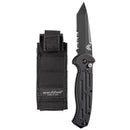 Benchmade AFO II 9052SBK front view – 3.56" black 154CM tanto combo-edge automatic knife, black aluminum handle