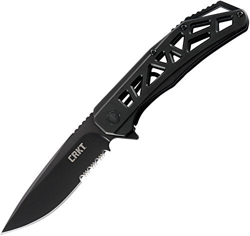 CRKT K330KKS Ken Onion Gusset Black Flipper 3.568" Black Combo Blade, Gusseted Stainless Steel Handles