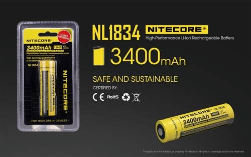 Nitecore NL1834 18650 Rechargeable Battery 3400MAH High Capacity