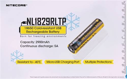 Nitecore Nl1829RLTP Low Temperature Resistant Micro-USB Rechargeable 18650 Li-Ion Battery