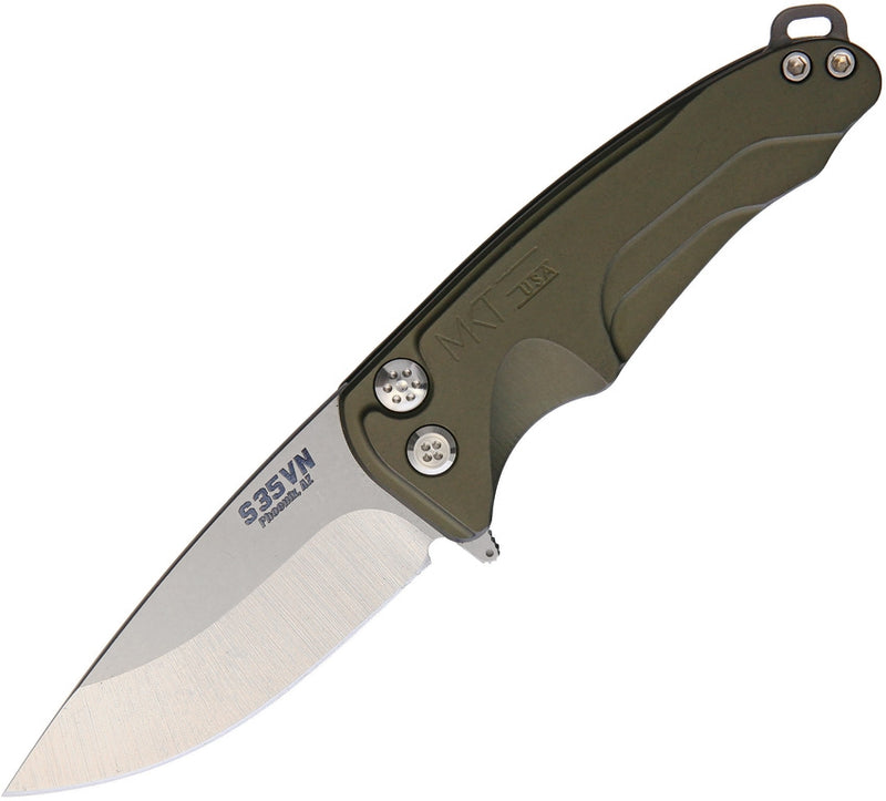 Medford Smooth Criminal Button Lock Folding Knife 3in S35VN Stainless Blade Green Anodized Aluminum Handle