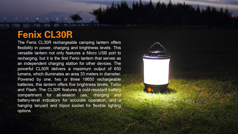 Fenix CL30R 650 Lumen Rechargeable Camping Lantern