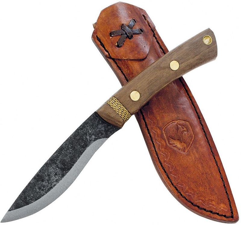 Condor Huron Fixed Blade Knife w/ Leather Sheath 4.2in 1095 Steel Blade Walnut Handles