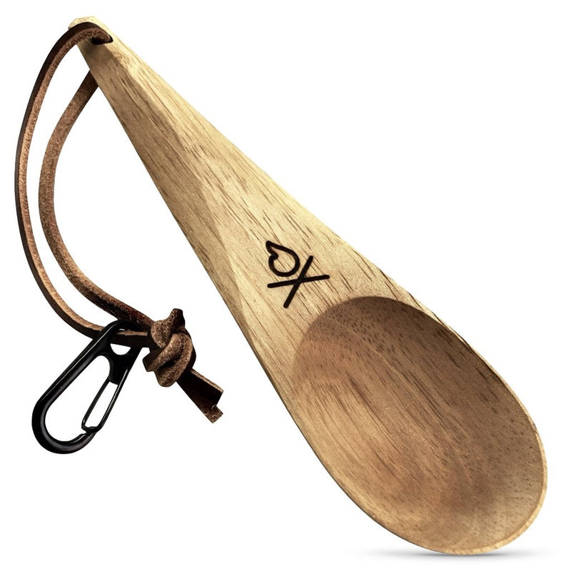 Uberleben Kanu Handcrafted Wooden Spoon w/ Leather Lanyard and Micro Carabiner