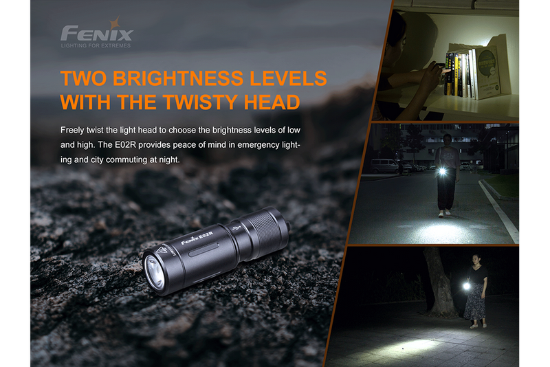 Fenix E02R Rechargeable Keychain Flashlight 200 Lumens - Black