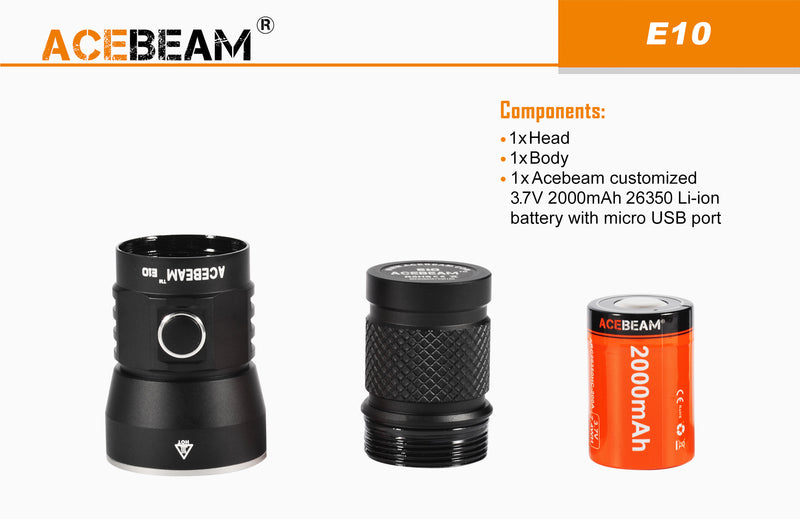 Acebeam E10 250 Lumen Compact Flashlight Over 1263 Feet of Throw - Red LED