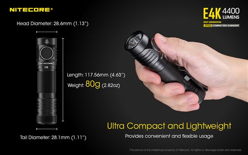 Nitecore E4K 4400 Lumen USB-C Rechargeable Flashlight 1 x 21700 Battery 4x CREE XP-L2 V6 LED