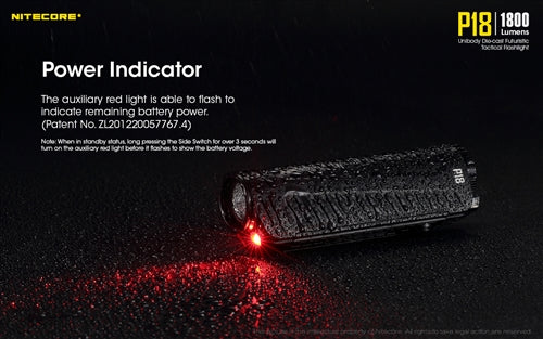 NITECORE P18 1800 Lumen Compact Flashlight w/  Silent Tactical Switch and Auxiliary Red LED