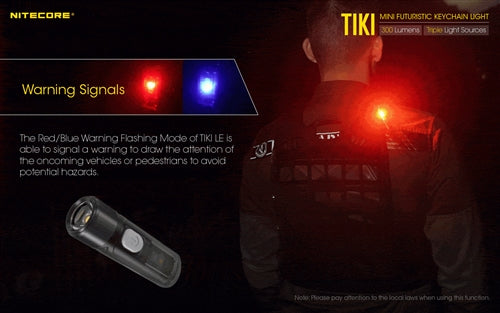 Nitecore Tiki LE 300 Lumen Rechargeable Keychain Flashlight - Red/Blue Lights