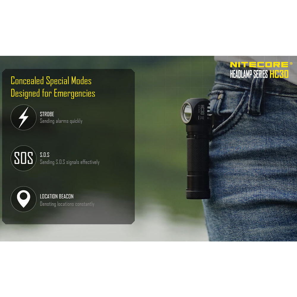 NITECORE HC30 ヘッドランプ 1000ルーメン Nitecore HC30 1000 Lumen L-Shaped Headlamp & EDC Flashlight