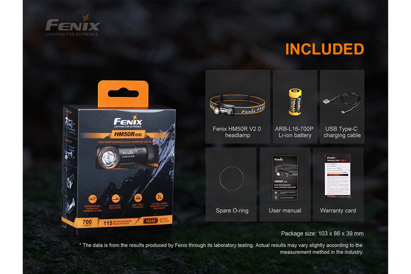 Fenix HM50R V2.0 700 Lumens USB-C Rechargeable Headlamp 1 * 16340 Battery Included