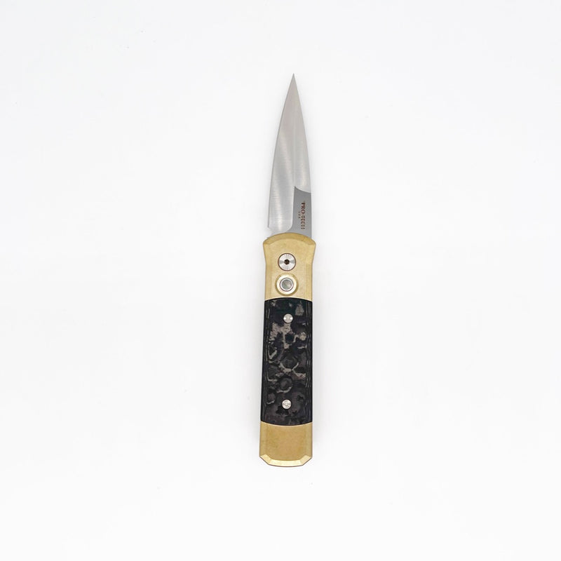 Pro-Tech Godson Folding Knife BronzeAL / FatCarbon Inlay Handles 3.15in 154cm Steel Blade - 7114-Blk Camo